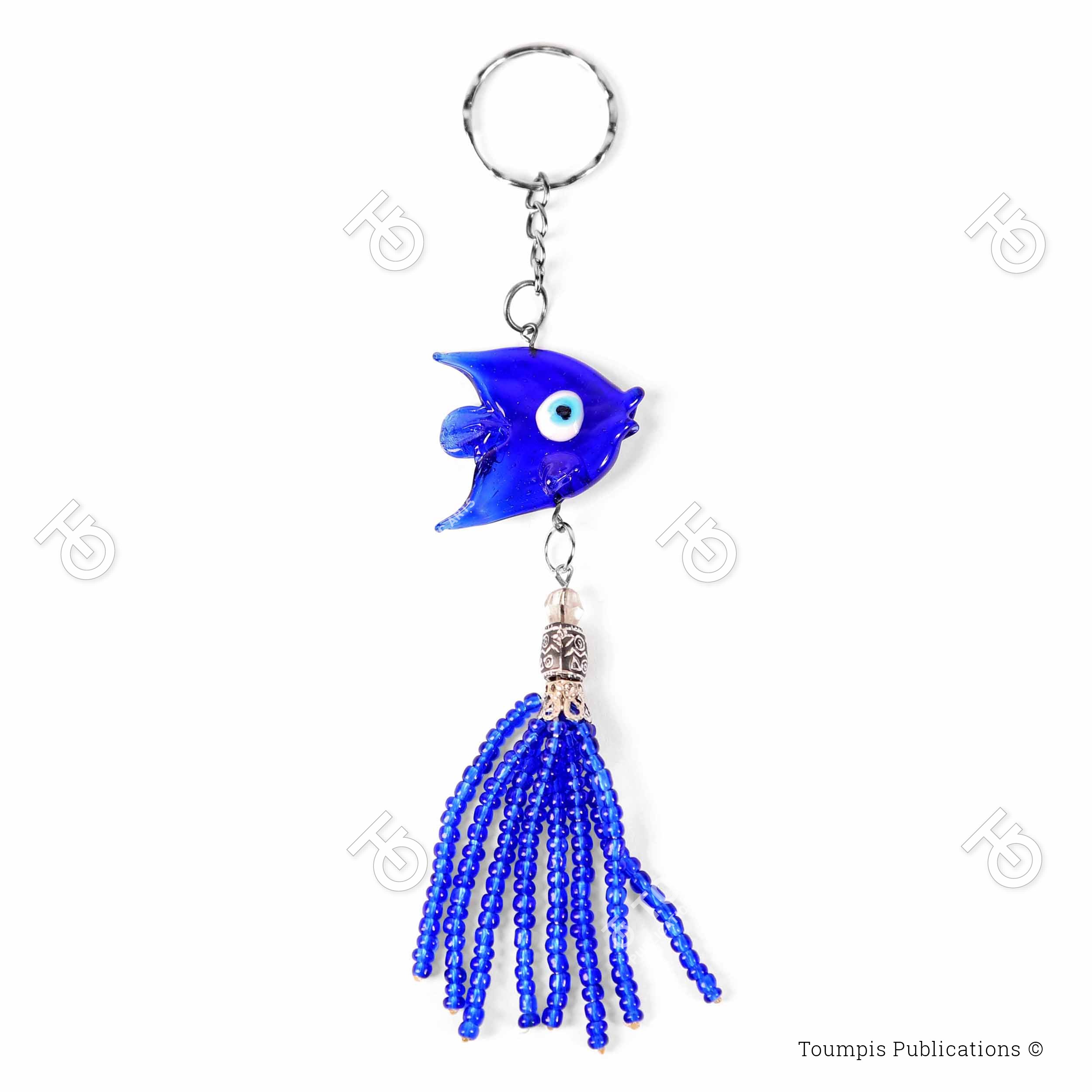 ματάκι ψάρι, μπρελόκ ψαράκι μπλε χάντρα, keychain fish blue, mprelok cari xantra