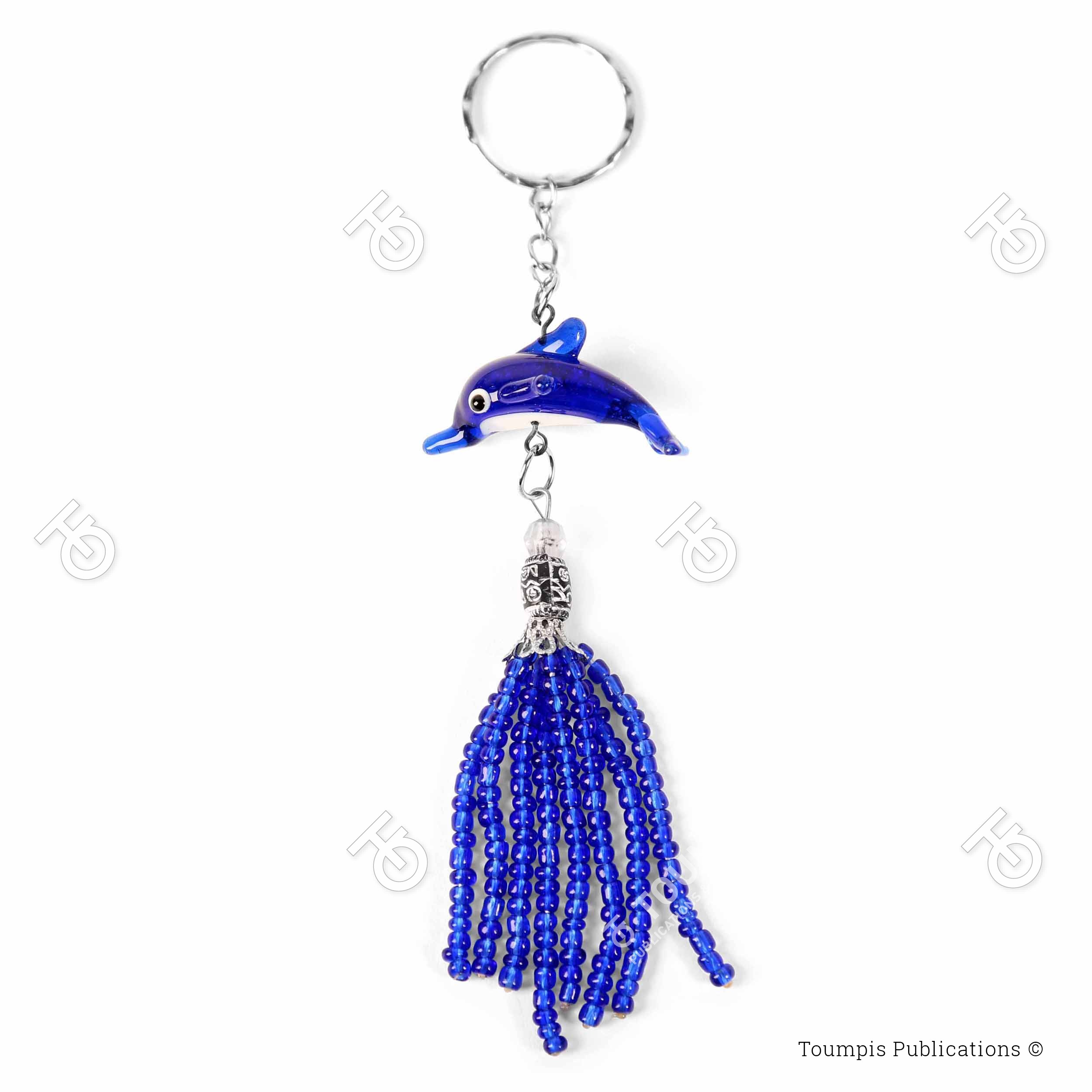 ψάρι, μπρελόκ ψαράκι μπλε χάντρα, keychain dolphin blue, mprelok delfini xantra
