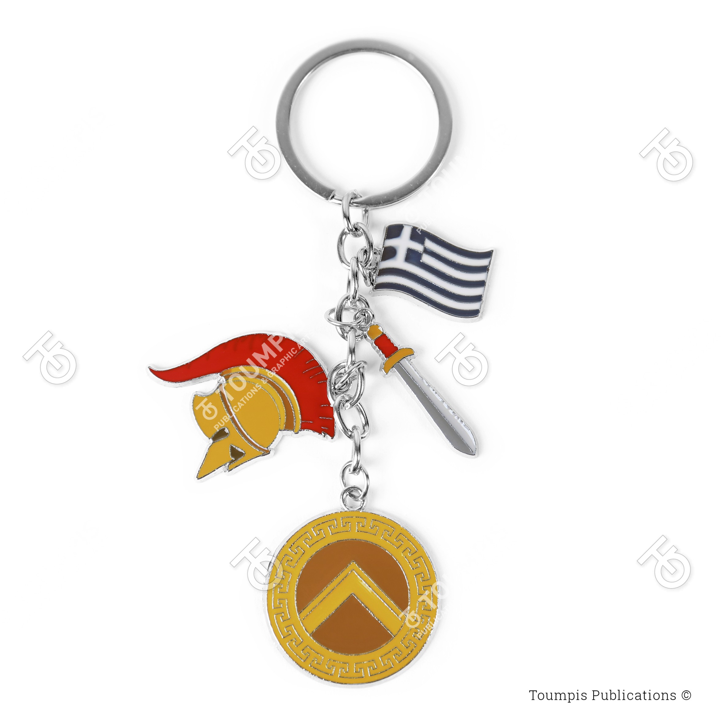 135_MKCG σετ μπρελόκ, σπαρτιάτικο, ασπίδα, ξίφος, ελληνική σημαία, ελλάδα, αθήνα, greek flag, perikefalaia, helmet, sheild, aspida, ksifos, xifos